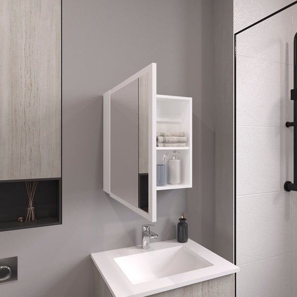 English Elm Duma Mirrored Medicine Cabinet 21.1" H x 19.7" W with Four Adjustable Shelves, Towel Rack & Easy Mounting White 27.2 L x 24.9 W x 4.4 H B200P240246