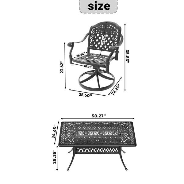 English Elm 5-Piece All-Weather Cast Aluminum Dining Set With Cushioned Swivel Chairs For Stylish Outdoor Meals W1710S00452