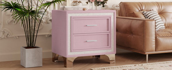English Elm Mid Century Nightstand Velvet 2-Drawer Bedside Table with Metal Legs, Retro Space-Saving Storage and Durable Finish Pink 23.5 L x 19 W x 17 H N733P183659H