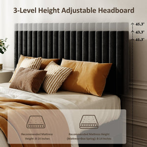 English Elm Queen Velvet Tufted Platform Bed Adjustable Headboard Steel Frame No Box Spring Black W5239P502686
