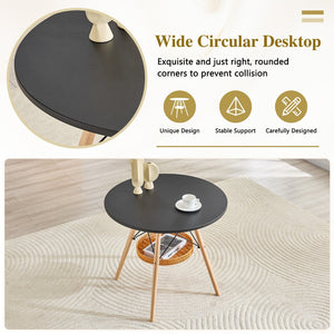 English Elm 31.5-inch Round Dining Table Solid Legs Woven Basket Storage Compact Modern Minimalist Black,Wood W1151P431132