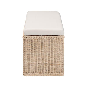 English Elm Braided Rattan Lift Top Storage Bench Mahogany Frame Coastal Boho Entryway Chest B2750P467837