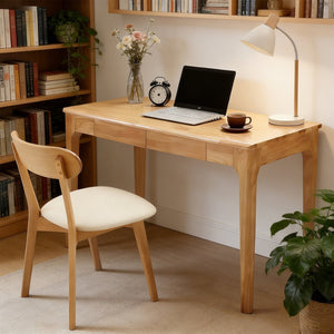 English Elm Solid Wood Mid-century Writing Desk with Two Drawers for Home Office or Bedroom W3204P445617