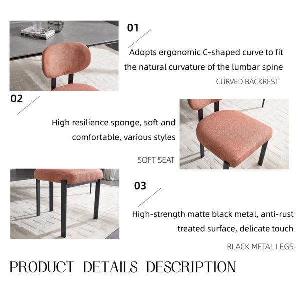 English Elm Modern Boucle Tufted Dining Chairs Set of 2 Mid-century Matte Leg Kitchen Seating Black,Orange W3244P296984