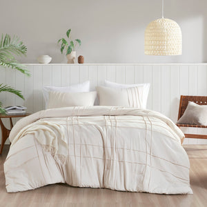 English Elm 3-piece Cal King Pintuck Pleated Microfiber Comforter Set Soft Washed Tailored Bedding Neutral B035P463229