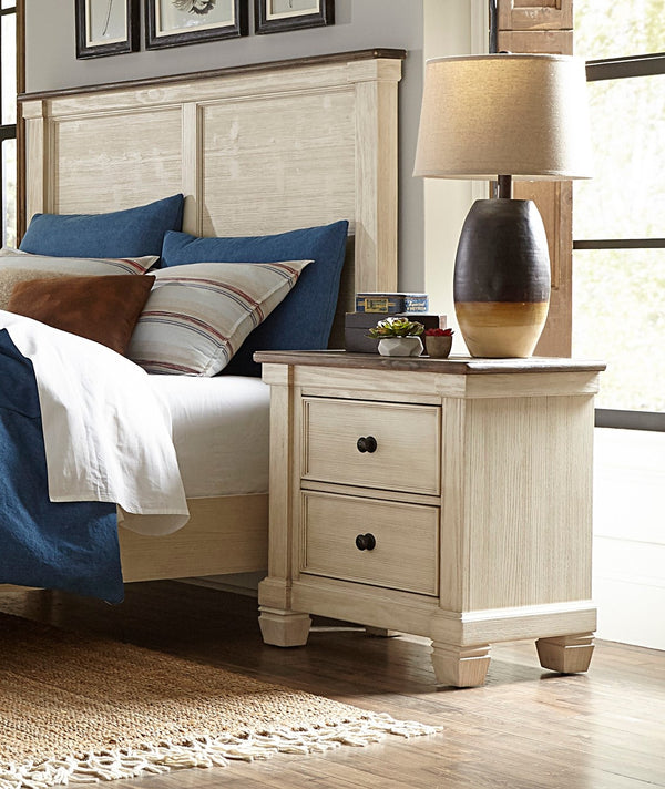 English Elm Transitional Rustic Weaver Nightstand with 2 Drawers in Antique White & Rosy Brown Plank Top, 28"x18"x29" B011P243642