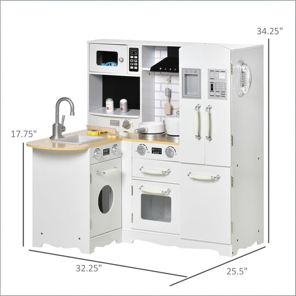 English Elm Large Kids Play Kitchen Set White Mdf with Fridge Microwave Sink Pretend Cooking T3971P440795