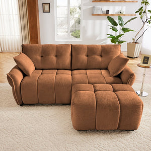 English Elm Modern Chenille Two-seater Sofa with Matching Ottoman for Living Room Apartment Burnt Orange W714S01660