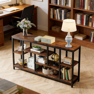 English Elm Coffee Console Table Industrial Metal Frame Vintage Wood Grain 2 Tier Entryway Sofa T3971P449857