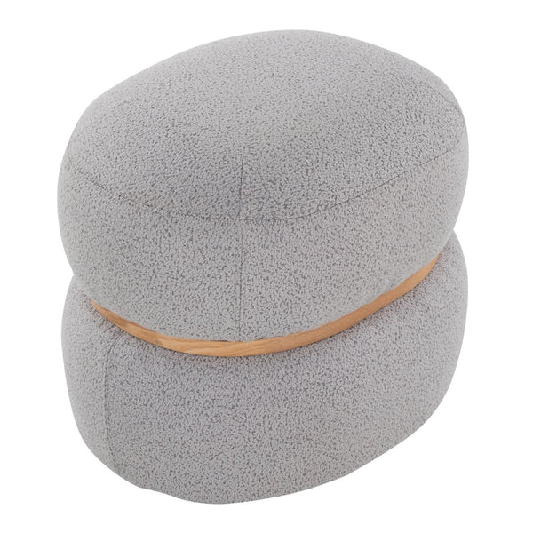 English Elm Contemporary Bouclé Upholstered Ottoman with Natural Wood Base for Living Room B202P223714