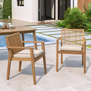 English Elm Christopher Knight Home® - Patio Acacia Wood Dining Chairs Set of 2 with Waterproof Cushions, Ergonomic Armrests, 400 lb Capacity Beige,Brown N779P234497B