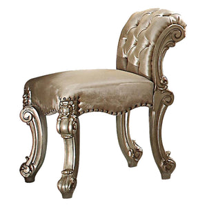 English Elm Gold Patina Rolled Back Vanity Stool with Button Tufting, Nailhead Trim & Scrolled Antique Legs B062P208997