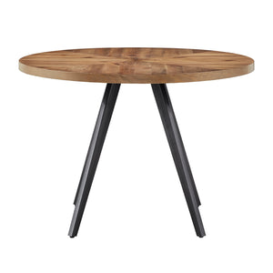Homelegance Aurthur Oak Parquet Round Dining Table with Mid-century Metal Base Seats Four 783-45