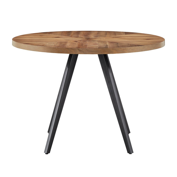 Homelegance Aurthur Oak Parquet Round Dining Table with Mid-century Metal Base Seats Four 783-45