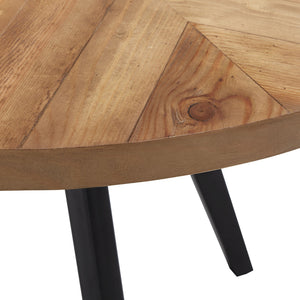 Aurthur Oak Parquet Round Dining Table with Mid-century Metal Base Seats Four