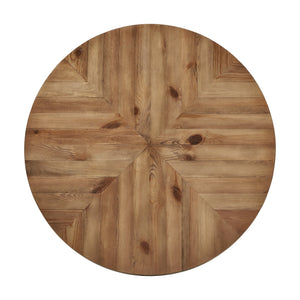 Aurthur Oak Parquet Round Dining Table with Mid-century Metal Base Seats Four