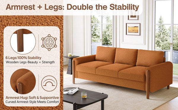 English Elm Christopher Knight Home® - 83.86" 3-Seater Sofa in Teddy Velvet with Curved Armrests & Solid Wood Legs, Plush Durable Comfort Orange N765P331021Y