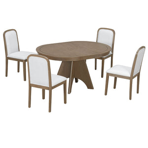 English Elm Trexm Rustic Farmhouse Extendable Dining Set Seats Six with Upholstered Rubberwood Chairs Espresso ST000152AAP