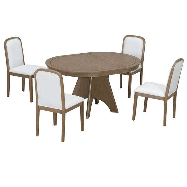 English Elm Trexm Rustic Farmhouse Extendable Dining Set Seats Six with Upholstered Rubberwood Chairs Espresso ST000152AAP