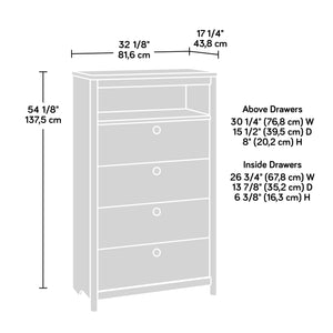 English Elm Chest of Drawers Blue finish – Spacious 4-Drawer Engineered Wood Cabinet with Open Shelf, Durable Design B356P367801