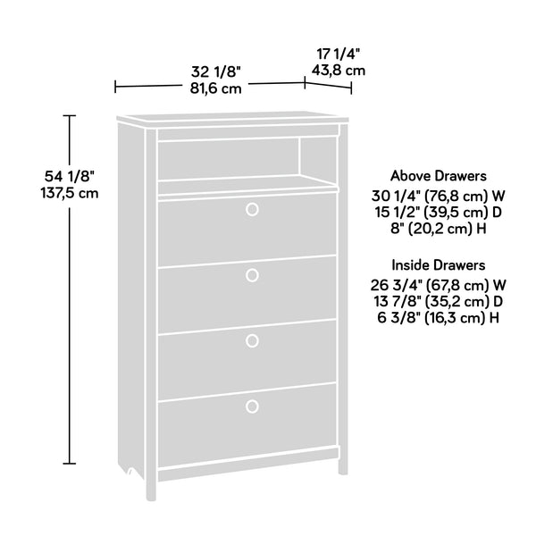 English Elm Chest of Drawers Blue finish – Spacious 4-Drawer Engineered Wood Cabinet with Open Shelf, Durable Design B356P367801