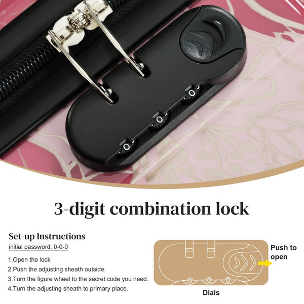 English Elm 6 Piece Hardshell Abs Travel Set with Spinner Wheels Combination Lock and Toiletry Bag Purple Pink Flower N732P391160E