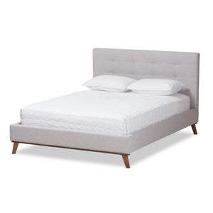 Baxton Studio Baxton Studio Valencia Mid-Century Modern Upholstered Platform Bed with Button-Tufted Headboard Full BBT6662-Greyish Beige-Full