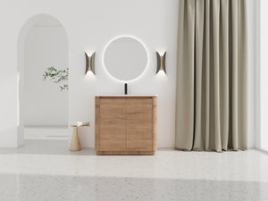 English Elm 36'' Freestanding Bathroom Vanity with White Ceramic Sink, Soft-Close Doors, Plywood, Adjustable Shelves W999P351896