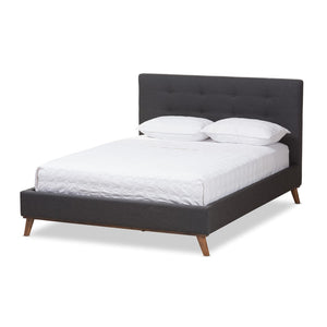 Baxton Studio Baxton Studio Valencia Mid-Century Dark Grey Upholstered Platform Bed with Stylish Design and Comfort Queen BBT6662-Dark Grey-Queen