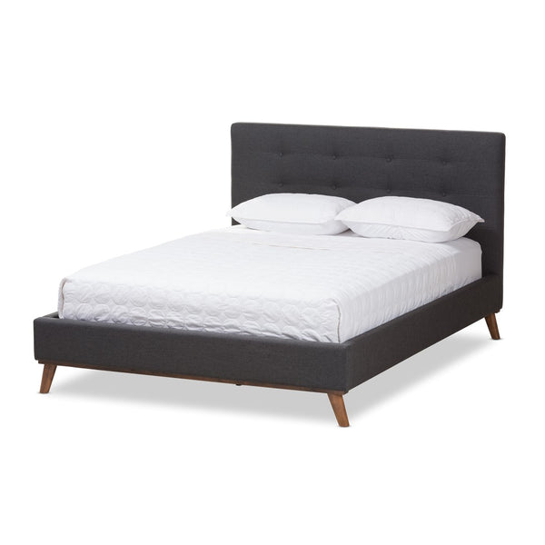 Baxton Studio Baxton Studio Valencia Mid-Century Dark Grey Upholstered Platform Bed with Stylish Design and Comfort Queen BBT6662-Dark Grey-Queen