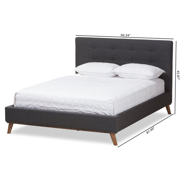 Baxton Studio Baxton Studio Valencia Mid-Century Dark Grey Upholstered Platform Bed with Stylish Design and Comfort Queen BBT6662-Dark Grey-Queen