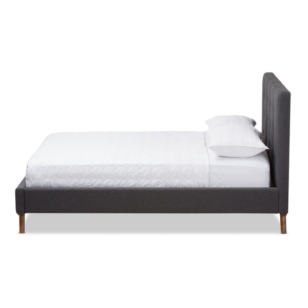 Baxton Studio Baxton Studio Valencia Mid-Century Dark Grey Upholstered Platform Bed with Stylish Design and Comfort Queen BBT6662-Dark Grey-Queen