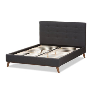 Baxton Studio Baxton Studio Valencia Mid-Century Dark Grey Upholstered Platform Bed with Stylish Design and Comfort Queen BBT6662-Dark Grey-Queen