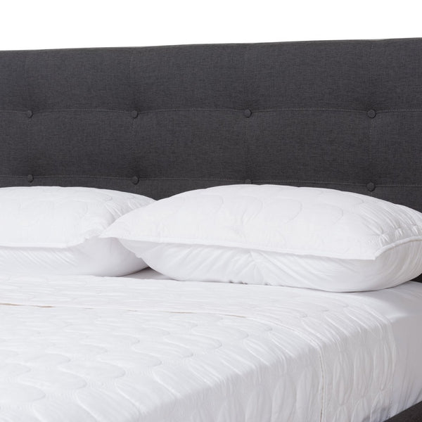 Baxton Studio Baxton Studio Valencia Mid-Century Dark Grey Upholstered Platform Bed with Stylish Design and Comfort Queen BBT6662-Dark Grey-Queen