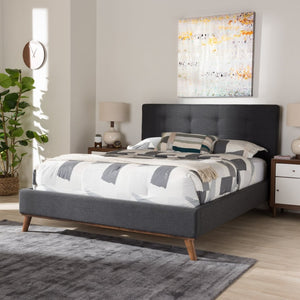 Baxton Studio Baxton Studio Valencia Mid-Century Dark Grey Upholstered Platform Bed with Stylish Design and Comfort Queen BBT6662-Dark Grey-Queen
