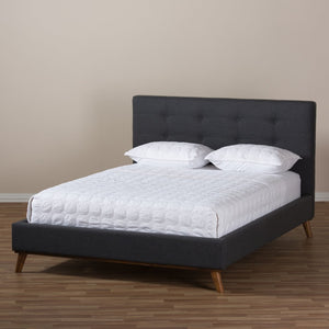 Baxton Studio Baxton Studio Valencia Mid-Century Dark Grey Upholstered Platform Bed with Stylish Design and Comfort Queen BBT6662-Dark Grey-Queen