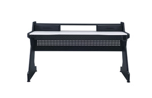English Elm Bigga Black White Gaming Desk with Monitor Shelf Drawers and Open Storage Bay B2726P442585