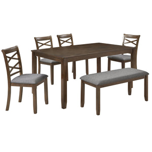 English Elm Elegant 6-Piece Wooden Dining Set With 4 Upholstered Chairs & Bench - Modern Walnut Finish, Comfort & Style W1998S00071