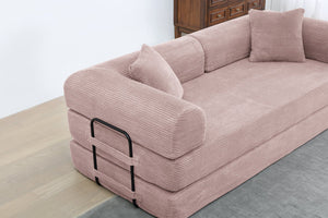 English Elm Convertible Sleeper Sofa Bed Pink Corduroy 3-Seat Foldable Couch with Cylindrical Pillow, Non-Slip Flexible Design W3199P311308
