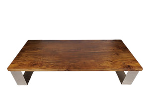 English Elm Minimalistic Low Profile Rectangular Coffee Table with Polished Metal Legs for Loft Living B024P357597