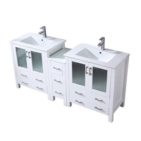 English Elm White Double Bath Vanity With Side Cabinet, Elegant Ceramic Top & Soft-Close Drawers For Storage B2731S01169-GIGA