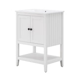 English Elm 24" White Modern Sleek Bathroom Vanity Elegant Ceramic Sink With Solid Wood Frame Open Style Shelf