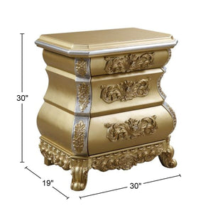 English Elm 3 Drawers Resin Nightstand Gold Finish with Ornate Scrollwork, Durable Wood Frame & Spacious Storage Elegance B016P256530