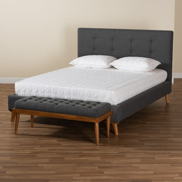 Baxton Studio Baxton Studio Valencia Mid-Century Modern Upholstered Bedroom Set with Bench in Dark Grey Fabric Full BBT6662-Dark Grey-Full-2PC Set