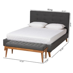 Baxton Studio Baxton Studio Valencia Mid-Century Modern Upholstered Bedroom Set with Bench in Dark Grey Fabric Full BBT6662-Dark Grey-Full-2PC Set