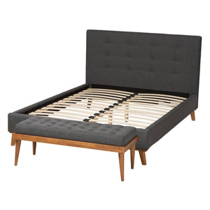 Baxton Studio Baxton Studio Valencia Mid-Century Modern Upholstered Bedroom Set with Bench in Dark Grey Fabric Full BBT6662-Dark Grey-Full-2PC Set