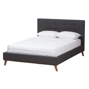 Baxton Studio Baxton Studio Valencia Mid-Century Modern Upholstered Bedroom Set with Bench in Dark Grey Fabric Full BBT6662-Dark Grey-Full-2PC Set