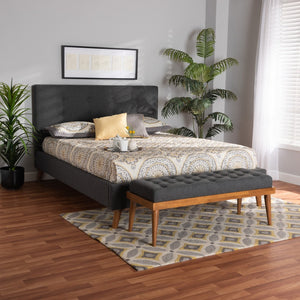 Baxton Studio Baxton Studio Valencia Mid-Century Modern Upholstered Bedroom Set with Bench in Dark Grey Fabric Full BBT6662-Dark Grey-Full-2PC Set
