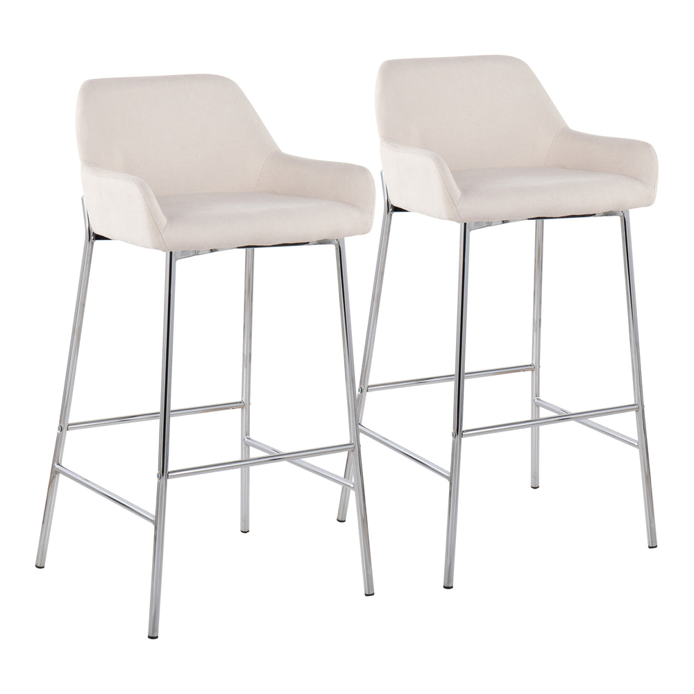 English Elm Daniella Contemporary Bar Stool Set Of 2 – Chrome Metal Frame & Cream Fabric For Modern Interiors B202S00541