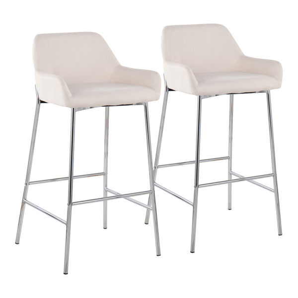 English Elm Daniella Contemporary Bar Stool Set Of 2 – Chrome Metal Frame & Cream Fabric For Modern Interiors B202S00541